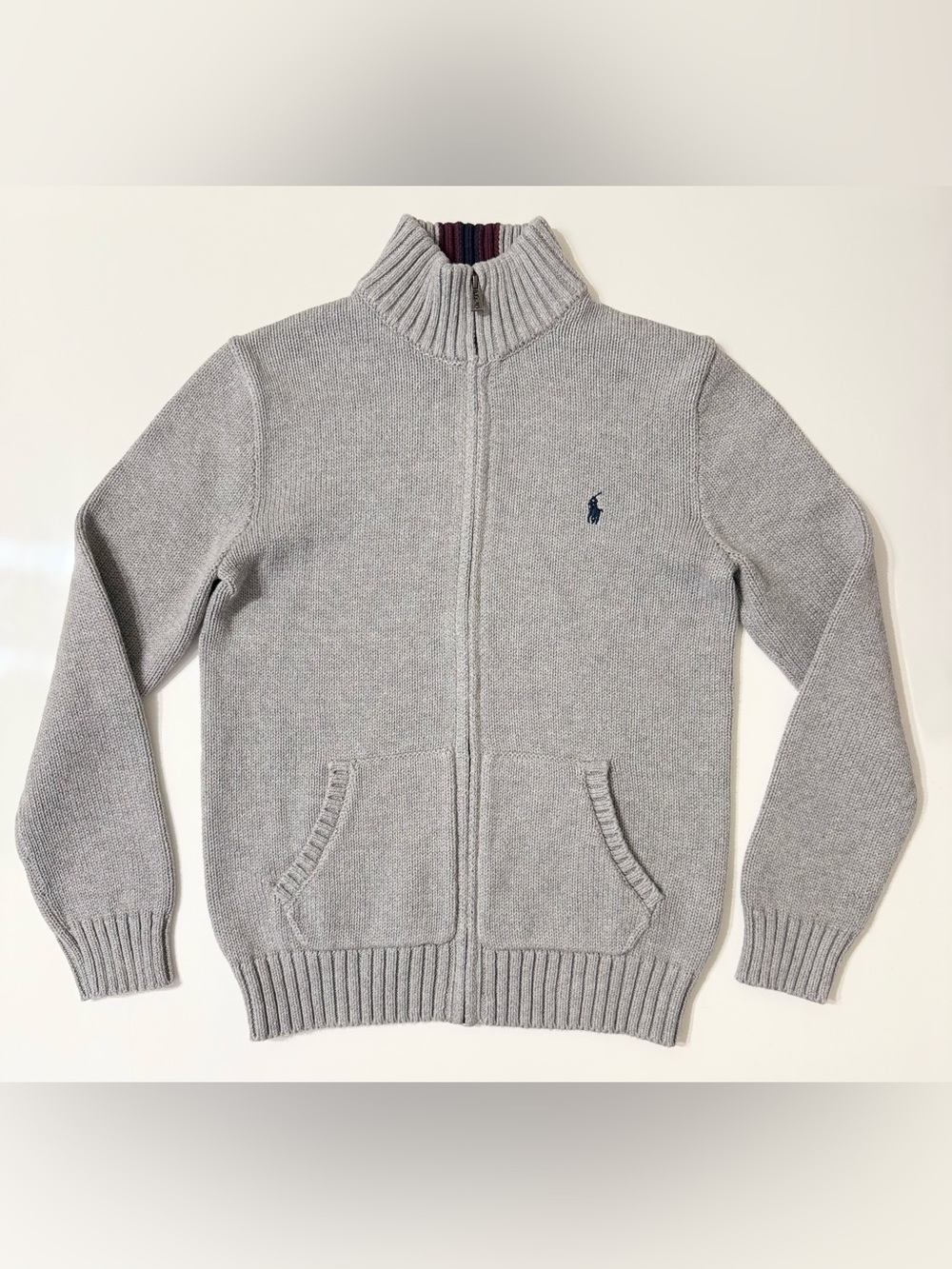 Polo by Ralph Lauren Boys Gray Cotton Full-Zip Knit Sweater - Medium (10-12)